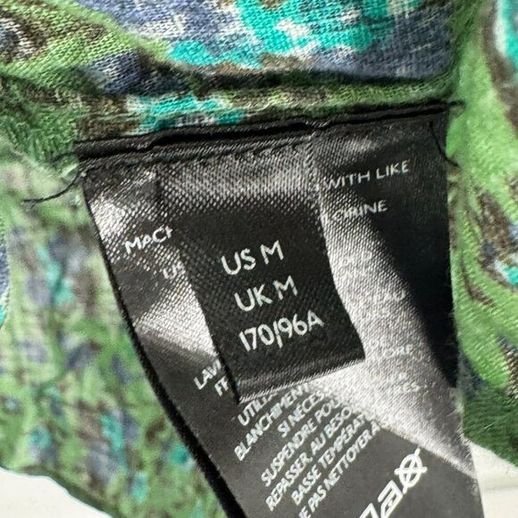 Free People Green/Blue Floral Print Blouse Womens Size M 100% Cotton With Smocke - Picture 10 of 10